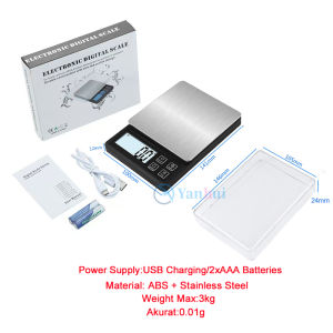 Timbangan Dapur Digital Timbangan Dapur Tahan Air 3kg / 0.1gr Timbangan Dapur USB Rechargeable