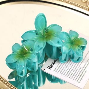 11cm Big Frangipani Flower Hair Claw Sweet Clear Plumeria Hair Clips Beach Holiday Hairpins for Women Girls Gradient Egg Flower Hair Barrette Headwears