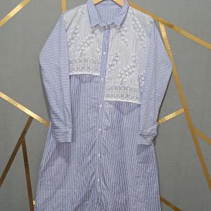 Midi dress terbaru / dress korean style /midi dress garis salur premium /salur midi kombinasi brukat