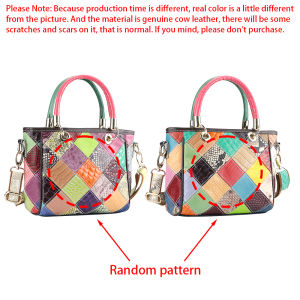 Royal Bagger Genuine Leather Top-Handle Handbag Colorful Patchwork Crossbody Shoulder Bag Adjustable Strap 1885