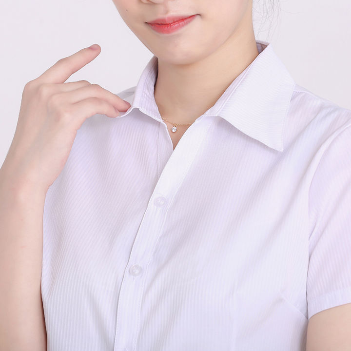 ＜1118＞  Jalur Menegak Lengan Pendek Profesional Kemeja Putih Biru Warna Merah Jambu Saiz Besar Kemeja Pakaian Kerja Pakaian Formal Fesyen Elegan Langsing