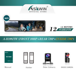 3 Ways Car Camera Asawin H109J Wifi 3 Camera10 Inch Rear View Mirror Dash Cam Touch Screen Inside And Out Side 3 channels Time-lapse recording Night Vision 24H Park Mode