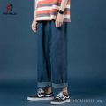 Feveld Mens Korean Fashoins Harem Blue Loose Fit Jeans for Men Hiphop Style2022 Vintage Straight Pants Harajuku Baggy High Qualit. 