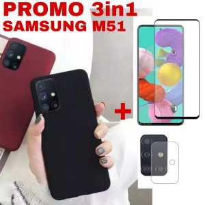 Case Samsung M51 Paket 3in1 Softcase SandStone Free Tempered Glass Layar Dan Camera