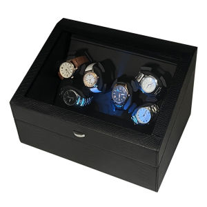 6+6 Automatic Watch Winder Box Watch Winder for Automatic Watches with Super Quiet Motor Blue Backlight and Foam Pad 4 Rotation Modes Luxury