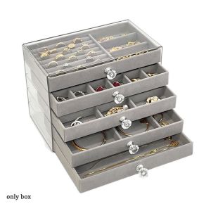 LUCKFRE Transparent Velvet Jewelry Box Large Capacity Earrings Necklaces Jewelry Storage Box Multi-function Acrylic Drawer Storage Holder Home Storage