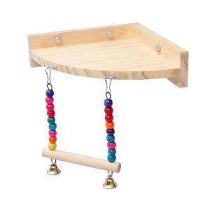 DGFDF Practical Wooden Bird Accessories Wear resistant with Color Beads Parrot Perch Stand Bird Swing Toy Parrot Climbing Rack Bird Chew Toy