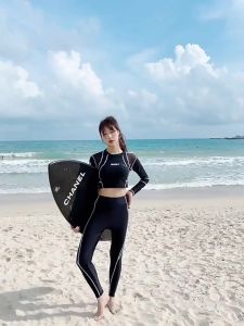 Womens Terno Leggings Rash Guard Black 3-Piece Swimwear Set with Long Sleeves Sun Protection