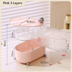 360° Rotation Table Desktop Organiser Jewelry Storage Box Cosmetic Organizer Jewellery Trinket Earring Ring Accessories Accessory Makeup Skincare Necklace Watch Ear Lipstick Storage Dust-Proof And Transparent Partitions