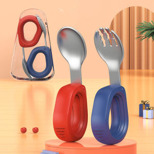 HamshMoc Baby Utensil Set Hole Handle Anti-Poke Design Long Spoon Head Stainless Steel for 12+ Months