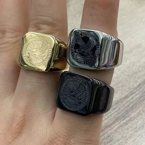 High Polished Vacuum Engraved Pure Stainless Steel Kuya Eagles Ring Size 6-13