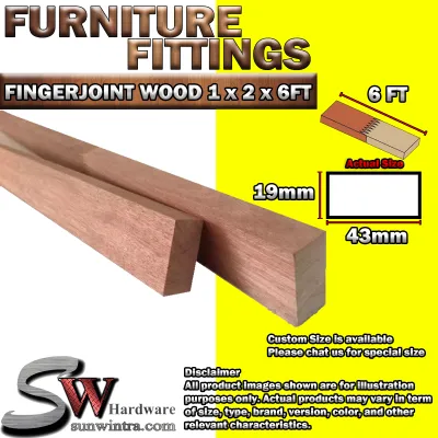 SW Hardware 1” x 2” X 6FT Furniture Wood Finger Joint Batang Kayu Perabot 19mm x 43mm 1x2(Custom Size Available)