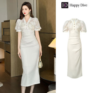 Happy Diva เดรสผู้หญิง เดรสสีขาว เดรสแขนพอง เดรสลูกไม้ เดรสทำงาน เดรสไฮโซ เดรสวินเทจ เดรสออกงาน เดรสปาร์ตี้ ชุดราตรี 21234