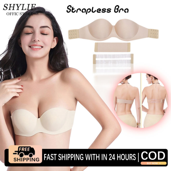 SHYLIE Seamless Strapless Push Up Bra Self Adhesive Bra With