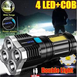 COD FREE ONGKIR Senter led cas super terang tahan lama Senter 4 LED COB Senter 4 Mode Jarak Jauh Senter Camping 4 Mata Lampu