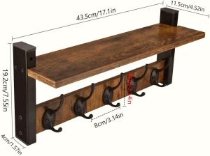Wooden Wall Mounted Storage Rack Entrance Key Rack Solid Wood Bathroom Storage Rack Entryway Wall Hooks with Shelf Entryway Wall Hooks For Bedroom Living Room Kitchen Bathroom
