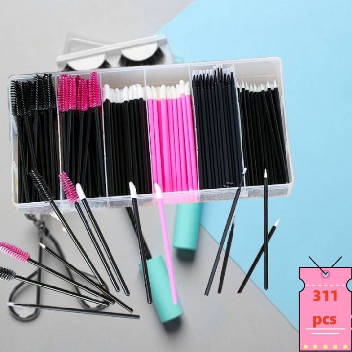311pcs Set Alat Brush Aplikator Maskara/lipstick / Bulu Mata Extension Sekali Pakai Dengan Kotak Penyimpanan