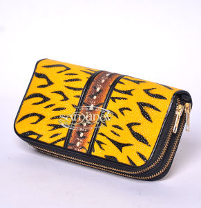 Dompet Wanita Kulit Pari Duri Double Zipper Motif Harimau Macan belah