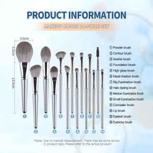 14pcs Champagne Flame Makeup Set Cosmetics Blending Face Brush Kit Tools