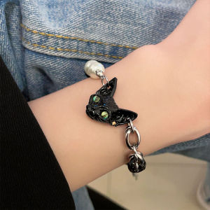 【Pharaoh🎀COD】Gelang Tambal Sulam Mutiara Kucing Hitam Trendi Desain Ceruk Wanita Gelang Keren Manis Kepribadian Kelas Atas