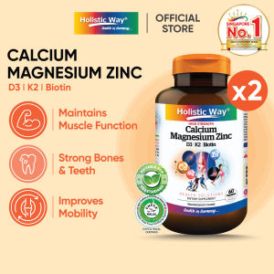 Holistic Way High Strength Calcium Magnesium Zinc with D3 K2 & Biotin – Supports Bone Density Muscle Nerve & Teeth Health — Halal | Vegetarian (60 Tablets per bottle)