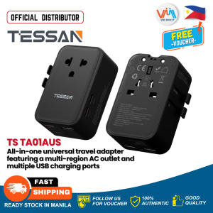 TESSAN TA01AUS Universal Travel Adapter Plug Charger with 4 USB Ports Worldwide International Power Converter for EU/UK/AU/US Outlets – Compact Portable Design – Black