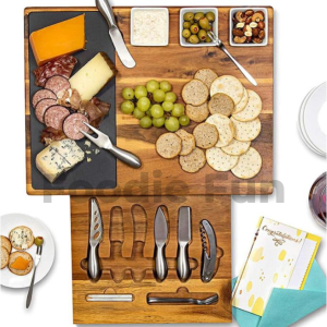 WOOD Cheese Board Set/Food Platter Cheese Cutting Board with Stainless Steel Knife Fruit Serving Board/Set Papan Keju Kayu/Pinggan Makanan Papan Pemotong Keju dengan Pisau Keluli Tahan Karat Papan Hidangan Buah