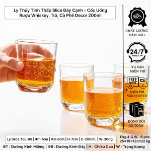 Combo 12 Ly Thủy Tinh Slice Đáy Cạnh 200ml - Cốc Thuy Tinh Uống Nước Decor Sang Trọng