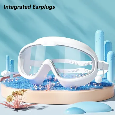 Large Frame Swimming Goggles Professional Waterproof Anti-Fog Adult Diving Goggles with Earplugs/Cap