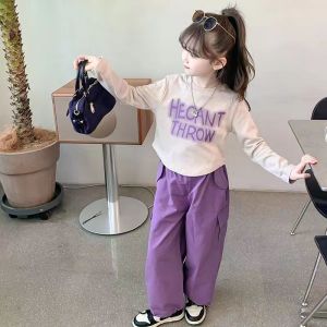 Terbaru Setelan Anak Perempuan Set Cargo Atasan Lengan Panjang+Celana Panjang Warna Ungu Baju Bagus