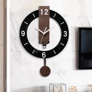 xpkQ Wall Clock Living Room Clock Modern Minimalist Wood Grain Silent Swinging Clock Creative High-End Indoor Timepiece 2Z5B1