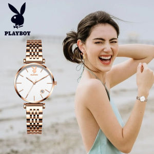 【Water Proof】PLAYBOY Watch For Women 2022 Original Fashion Grace Simple Style Milanese Stainless Steel Mesh Belt Casual Women Quartz  Watch