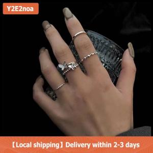 【Local shipping】 3Pcs 4Pcs Hip Hop Punk Open Adjustable Rings Set Womens Ring Butterfly Metal Finger Ring