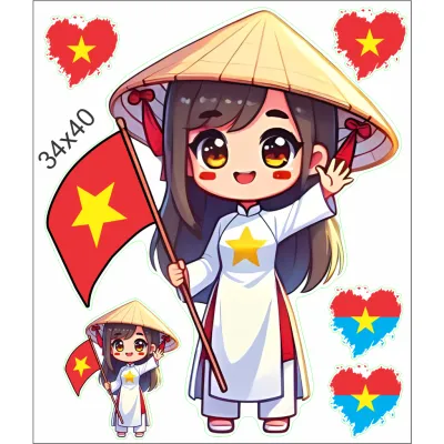 BỘ TEM LÁ CỜ CÔ GÁI YÊU NƯỚC THANH NIÊN YÊU NƯỚC TEM LÁ CỜ DÁN XE MÁY Ô TÔ NHIỀU KÍCH THƯỚC