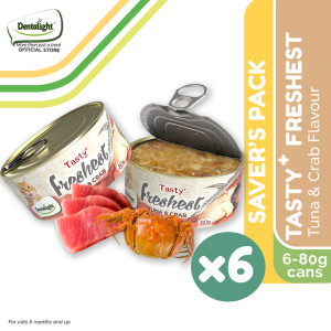 Dentalight Tasty Freshest SAVERS PACK x6 Tuna & Crab Flavour Cat Treat in Can 6-80g Cans