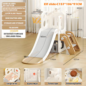 6 In 1 Slide for Kids with Basketball Hoop & Telescope Indoor/Outdoor Playground Combo Toy 100KG Max Load for Age 1+