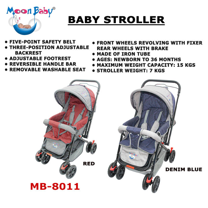 MOON BABY STROLLER 3 POSITION ADJUSTABLE FRONT WHEEL REVOLVING WITH