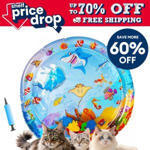 Thickened Cats Water Mat Water Filled Cat Cooling Mat Thickening Cooling Mat for Dogs Summer Cat Water Bed Premium Anti-Scratch Leak Proof Mat with Floating Fish for Indoor Kitten Cats & Kids