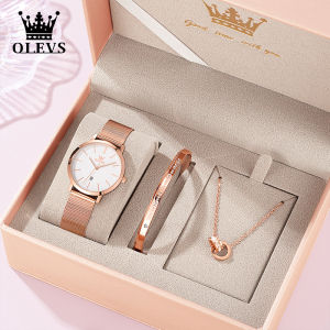 OLEVS นาฬิกาสำหรับผู้หญิง กันน้ำ ของแท้ เรียบง่าย สง่างาม สายสแตนเลสแบบตาข่าย 2026 ใหม่ ชุดของขวัญสำหรับเด็กผู้หญิง 5869