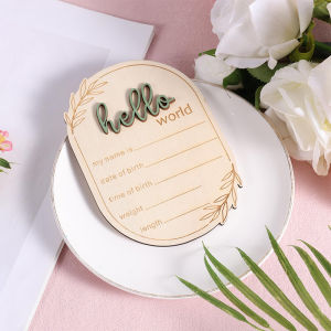 [Habilulu] Baby Announcement Sign 5.91x4.13 Inch Wooden Newborn Announcement Sign Hello World Newborn Sign