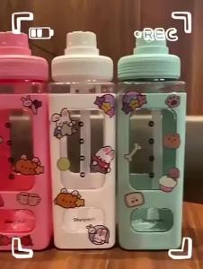 cod-ship with 24h900ml Korean Square Bear Large Capacity Water Bottle Portable Bottle With Straw BPA Free Botol Air