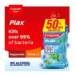 [Kills 99.9% Bacteria] Colgate Plax Peppermint Mouthwash Valuepack 750 ML X 2
