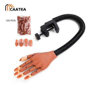 Adjustable Nail Art Hands Professional Practice Hand +Brand-New 100Pcs Nail Tips Nail Decoration Flexible & Soft Practice Model DIY Manicure Tool Flexible and Adjustable