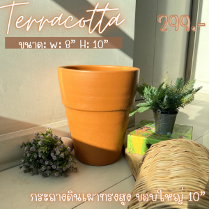 กระถางต้นไม้ดินเผาทรงสูงขนาดใหญ่ แนววินเทจ สไตล์คลาสสิค ใบใหญ่ แข็งแรง ทนทาน เคลือบสีกันเชื้อรา มี 4 แบบ 3 ขนาด สวย อายุการใช้งานยาวนาน