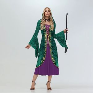 Cosplay Movies Witch Costumes Lace up 3D Print Flare Sleeve Elegant Women Dresses Halloween Medieval Witch Dress Woman Clothes2026