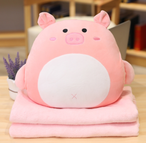 Gối mền heo con 3 trong 1 nỉ nhung cực mềm mịn chăn lông cao cấp (Hồng)