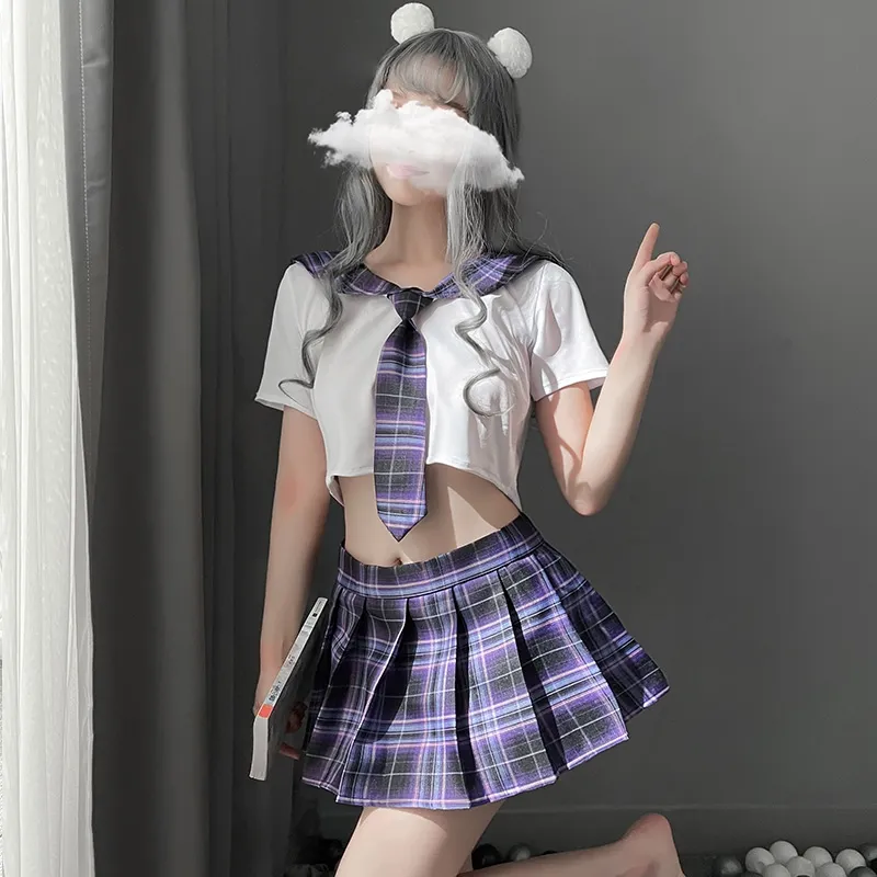 Japanese Role Play College Style Plaid Skirt Set Back With Hollow Out  Student Cosplay Uniform Sexy Lingerie For Women School Girl Costume From  Wanjiahe, $11.59