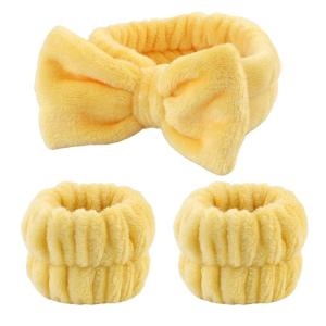 1set Elastic Women Shower Hairband & Wristband Cute Bowknot Plush Face Wash Hairband Home Makeup Headband Wristband