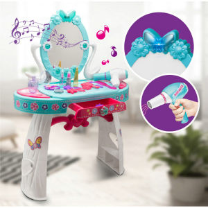 Girl Pretend Play Makeup Toys Simulation Dresser Dressing Table with Music and Light Playset Kids Toy for Girls 3-6 years
