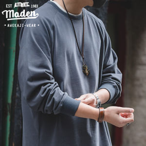 Maden brand 2025 new autumn fresh men simple inner tooling thin section solid color Japanese retro vintage round neck T-shirt loose casual youth wild long-sleeved sweater